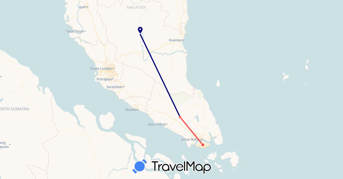 TravelMap itinerary: driving, hiking in Malaysia, Singapore (Asia)
